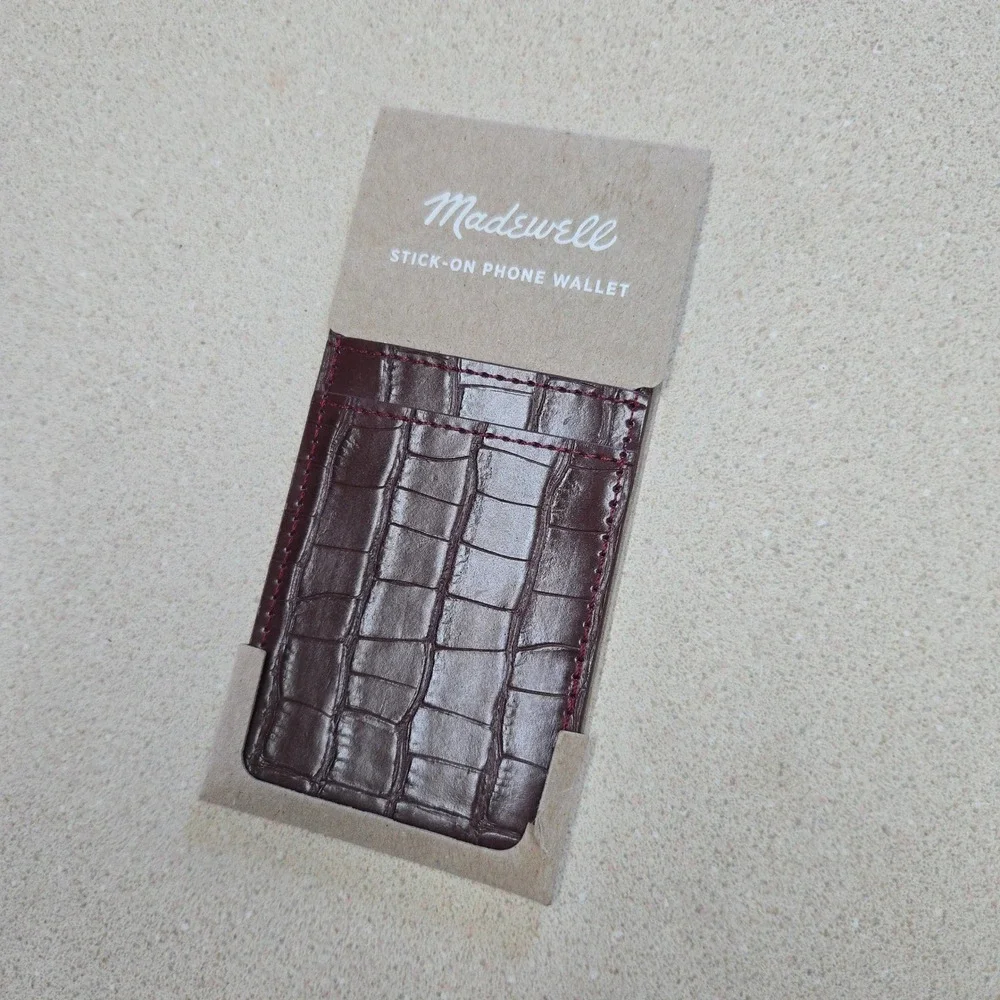 BNWT Madewell Stick On Phone Wallet Croc Leather‎ Card Holder Brown Adhesive NEW